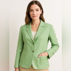 Chadwick’s Women’s Green Linen Blend Herringbone Blazer Jacket | Size 4P |